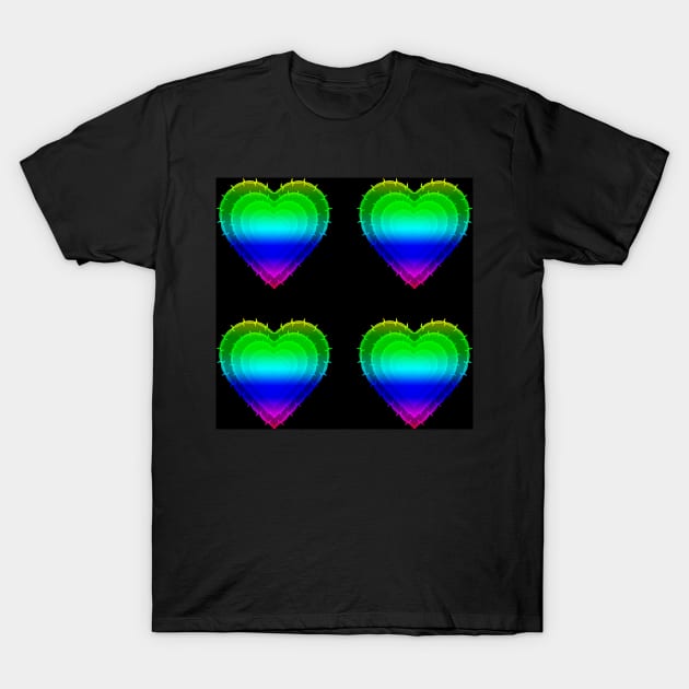 Rainbow Barbwire Hearts With Black Background T-Shirt by NeavesPhoto